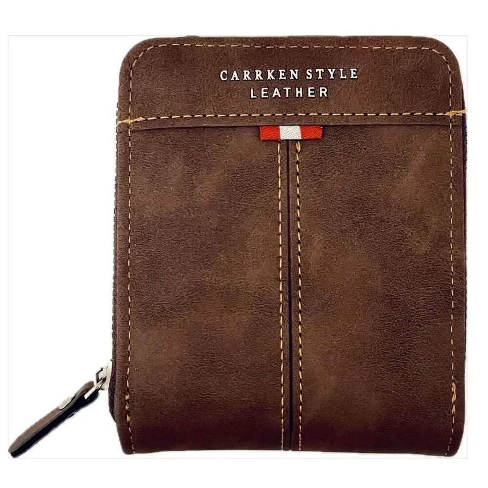 NWT Gorgeous Carrken Style Men’s Brown Pu Suede Leather all around Zip Wallet